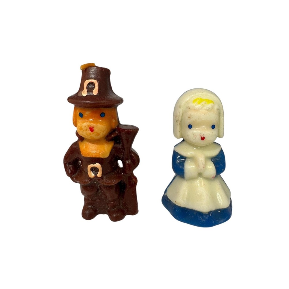 Vintage Gurley Pilgrim Boy &‎ Girl Thanksgiving Candles – Small Wax Figures
